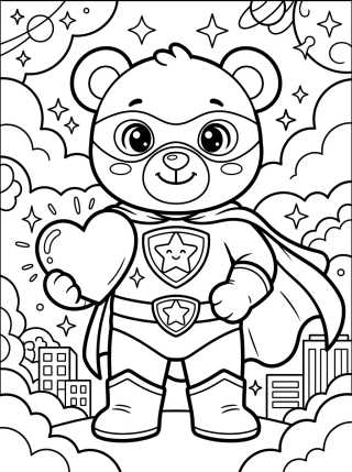 Desenho de Super Hero Bear with Heart Emblem para colorir e imprimir grátis