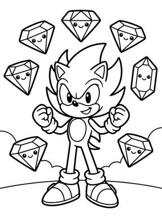 Desenho de Super Sonic with the Chaos Emeralds para colorir e imprimir grátis