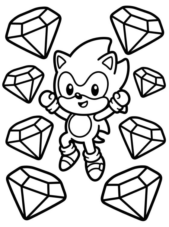 Desenho de Super Sonic with Chaos Emeralds para colorir e imprimir grátis