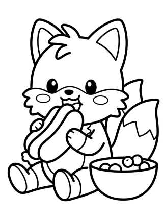 Desenho de Tails Eating a Cute Snack para colorir e imprimir grátis