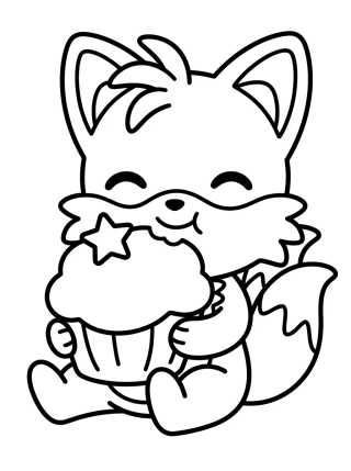 Desenho de Tails Eating a Cute Cupcake para colorir e imprimir grátis
