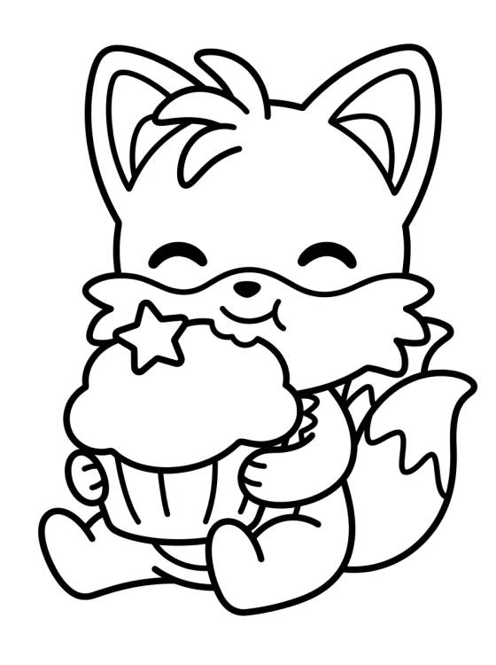 Desenho de Tails Eating a Cute Cupcake para colorir e imprimir grátis