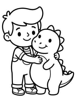 Desenho de Tito Hugging a Dinosaur para colorir e imprimir grátis