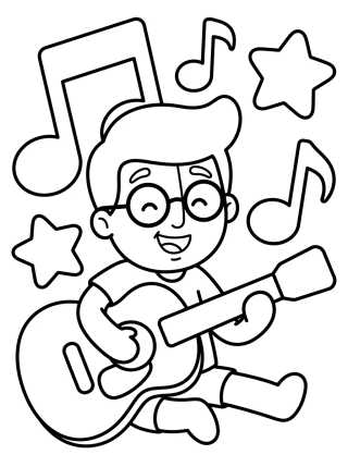 Desenho de Tito Playing the Toy Guitar para colorir e imprimir grátis