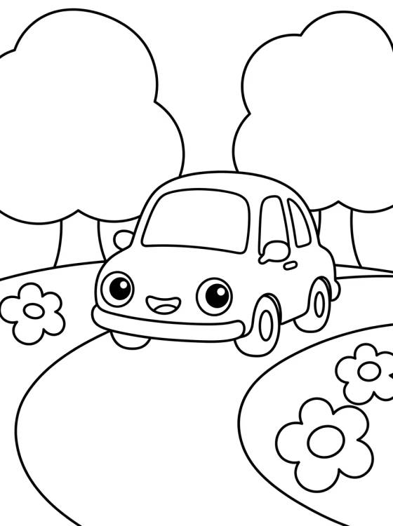 Desenho de Friendly Little Car on the Road para colorir e imprimir grátis