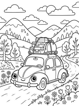 Desenho de Cute Car on a Vacation Trip para colorir e imprimir grátis