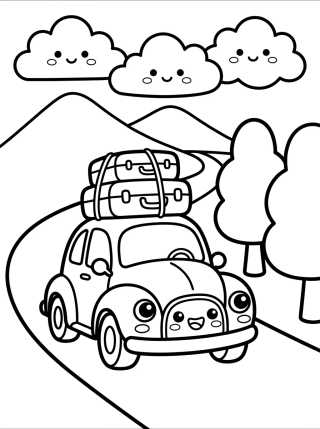 Desenho de Cute Car on a Mountain Road para colorir e imprimir grátis