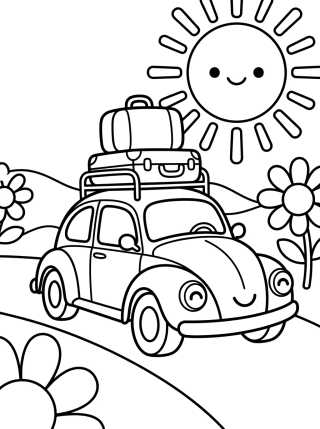 Desenho de Little Beetle Car on a Road Trip para colorir e imprimir grátis