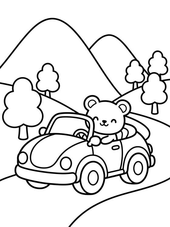 Cute Car Trip with Teddy Bear para colorir Desenho de Cute Car Trip with Teddy Bear para colorir e imprimir grátis