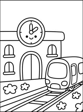Desenho de Cute Train Station para colorir e imprimir grátis