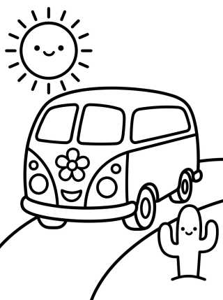 Desenho de Cute Van Road Trip Adventure para colorir e imprimir grátis