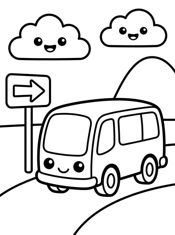 Desenho de Travel Bus on the Road para colorir e imprimir grátis