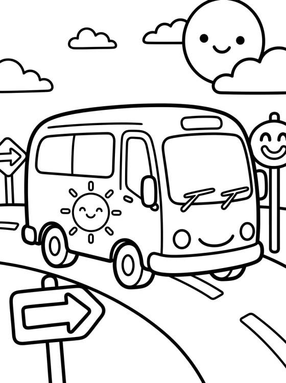 Desenho de Travel Bus on the Highway para colorir e imprimir grátis