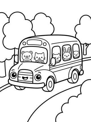 Desenho de Happy School and Travel Bus para colorir e imprimir grátis