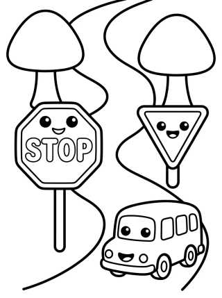 Desenho de Traffic Signs and Happy Road Adventure para colorir e imprimir grátis