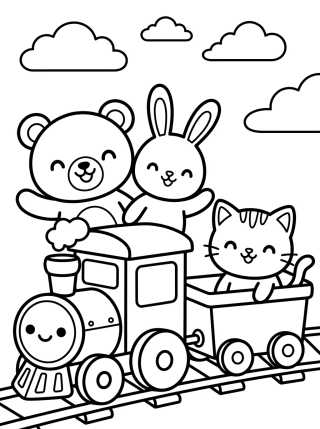 Desenho de Cute Animal Passenger Train para colorir e imprimir grátis