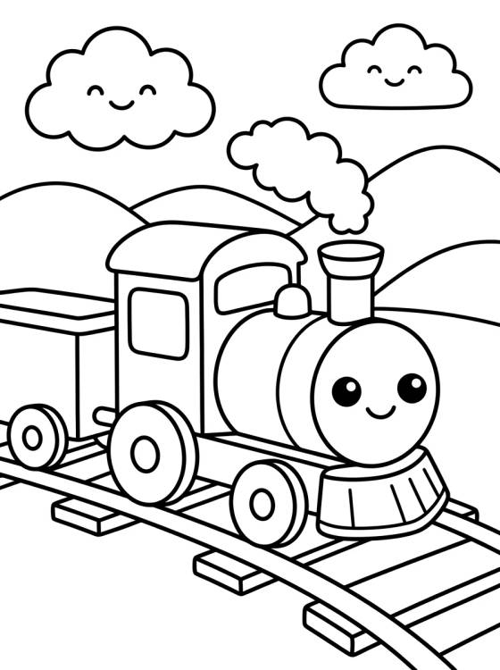 Desenho de Kawaii Train on Tracks para colorir e imprimir grátis