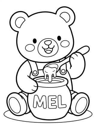 Desenho de Bobbie Bear Eating Honey para colorir e imprimir grátis