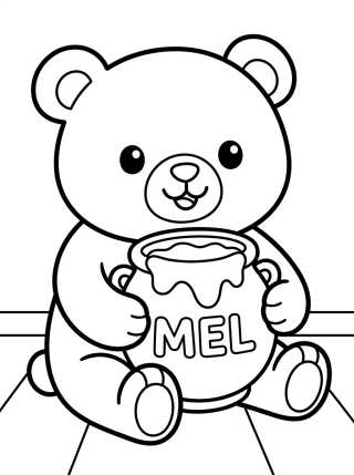 Desenho de Bobbie Bear Eating Honey para colorir e imprimir grátis