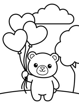 Desenho de Bobbie Bear and Heart Balloons para colorir e imprimir grátis