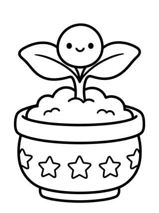 Desenho de Little Sprout Growing in a Pot para colorir e imprimir grátis
