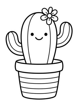 Desenho de Happy Cactus with a Little Flower para colorir e imprimir grátis