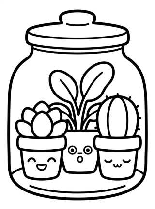 Desenho de Mini Kawaii Plant Terrarium para colorir e imprimir grátis