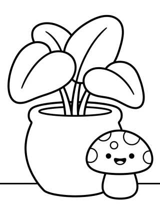 Desenho de Plant Pot with Cute Mushroom para colorir e imprimir grátis
