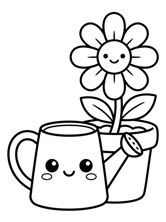 Desenho de Flower Pot and Watering Can para colorir e imprimir grátis