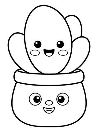 Desenho de Cute Succulent Pot with Kawaii Face para colorir e imprimir grátis