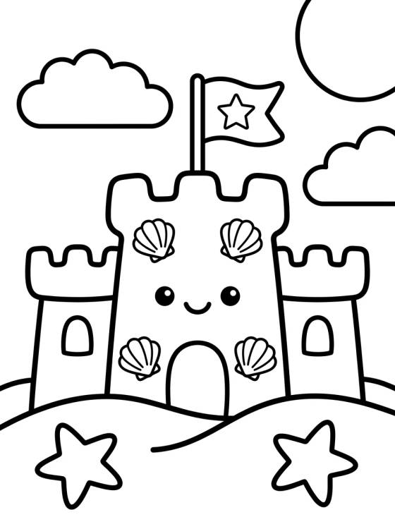 Desenho de Happy Sandcastle para colorir e imprimir grátis