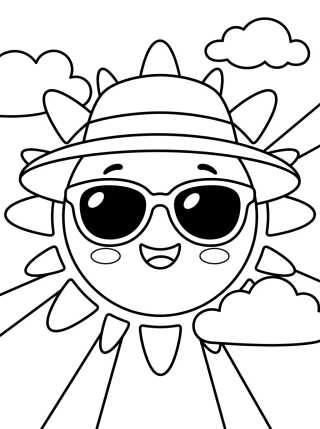 Desenho de Cute Sun wearing Sunglasses para colorir e imprimir grátis