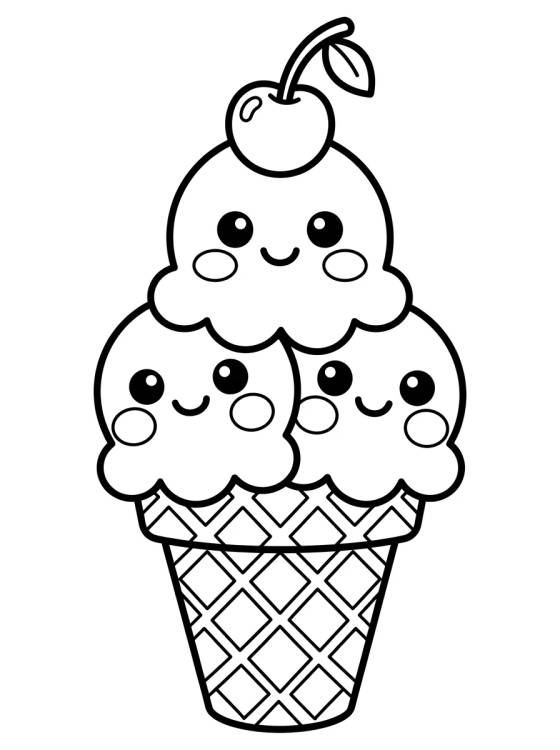 Desenho de Cute Ice Cream Cone para colorir e imprimir grátis