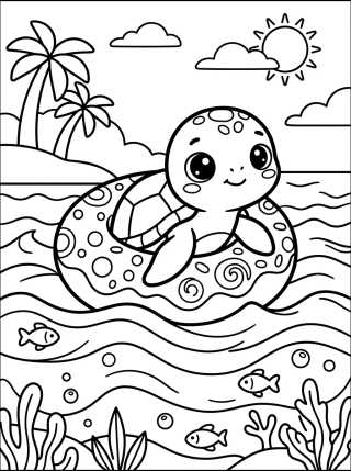 Desenho de Baby Turtle on a Donut Float para colorir e imprimir grátis