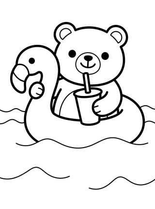 Desenho de Little Bear on a Pool Float para colorir e imprimir grátis
