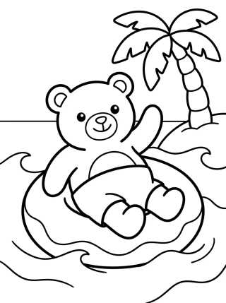 Desenho de Cute Bear on Summer Pool Float para colorir e imprimir grátis