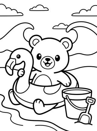 Desenho de Teddy Bear at the Beach with Float para colorir e imprimir grátis